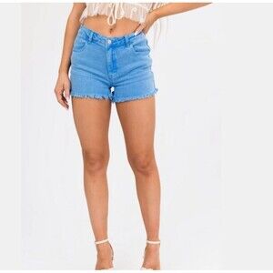 Zenana Cornflower Blue Women's Denim Frayed Cutoff Shorts  Size Large (10)